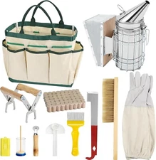 12Pcs Bee Hive Starter Kit Beekeeping Supplies with Smoker and Tools