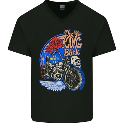 King is Back Custom Chopper Biker Motorrad Herren T-Shirt V-Ausschnitt Baumwolle