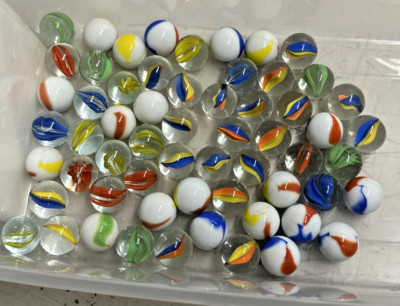 (60) Glass Shooter Marbles Bulk, Assorted Colors 3-Types, (20) Each Style