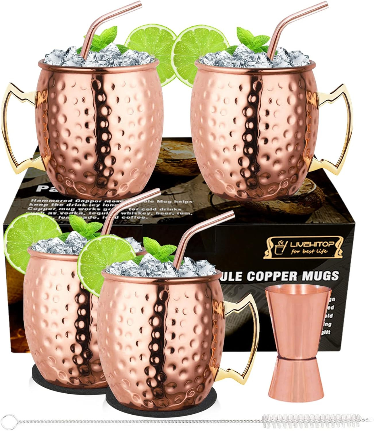 Moscow Mule tasses 4 pièces 19.5 Oz en cuivre kit de verres à cocktail