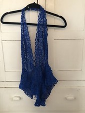 Frederick  s Of Hollywood Blue Sheer Lace Romper Halter Size Medium  