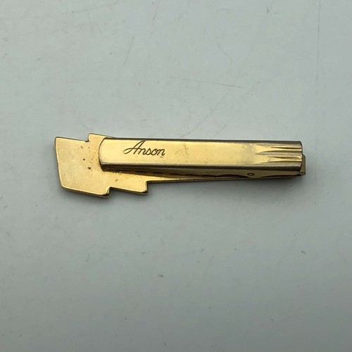 ANSON Tie Bar Clip Clasp Vintage Brass Tone w/Mother Of Pearl Signed Rough Poor - Picture 6 of 12