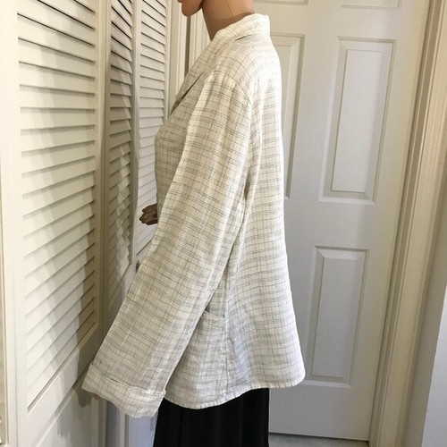FLAX Linen Peter Pan Collar Off White Color Shirt Unlined Jacket Shacket Medium - Picture 12 of 12