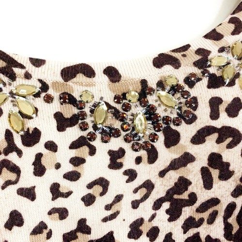 Vertigo Paris Sz XL Long Tunic Leopard Sweater Embellished Crystals Stretch Knit - Picture 5 of 10