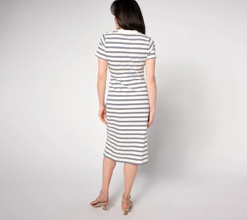 AnyBody Regular Tossed Stripe Cotton Knit Midi Dress-Black/Natural-2X-A637025 - Picture 2 of 2