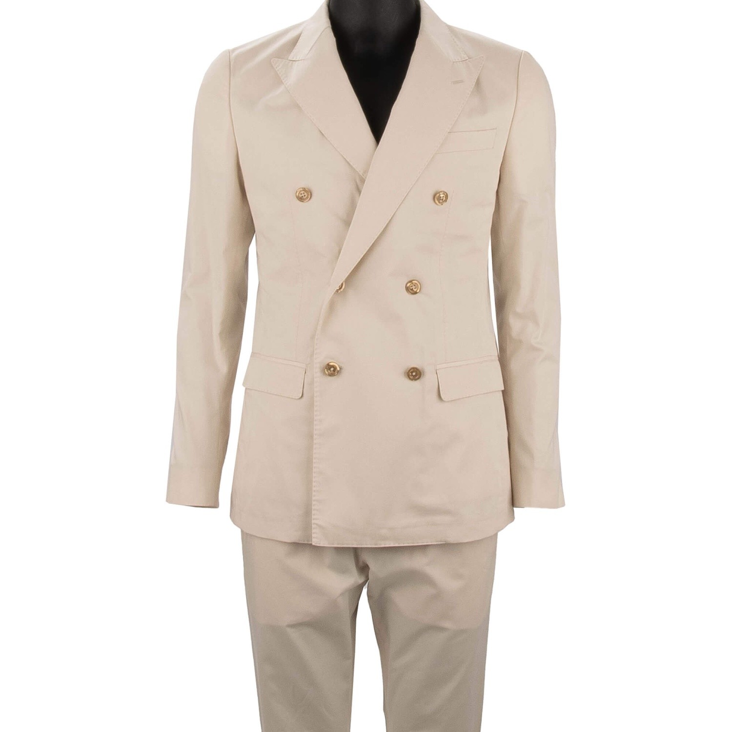 DOLCE & GABBANA Double Breasted Cotton Silk Suit TAORMINA Jacket Cream White