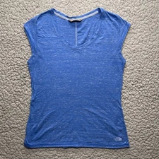The North Face Burnout Shirt Womens Large Blue Cap Sleeve Sheer V-Neck