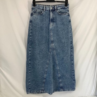 Rita Ora x Primark blau Denim Maxirock Größe 10 vordere Naht hinten Schlitz lang
