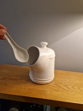 Porcelain Salt Pig And Spoon.