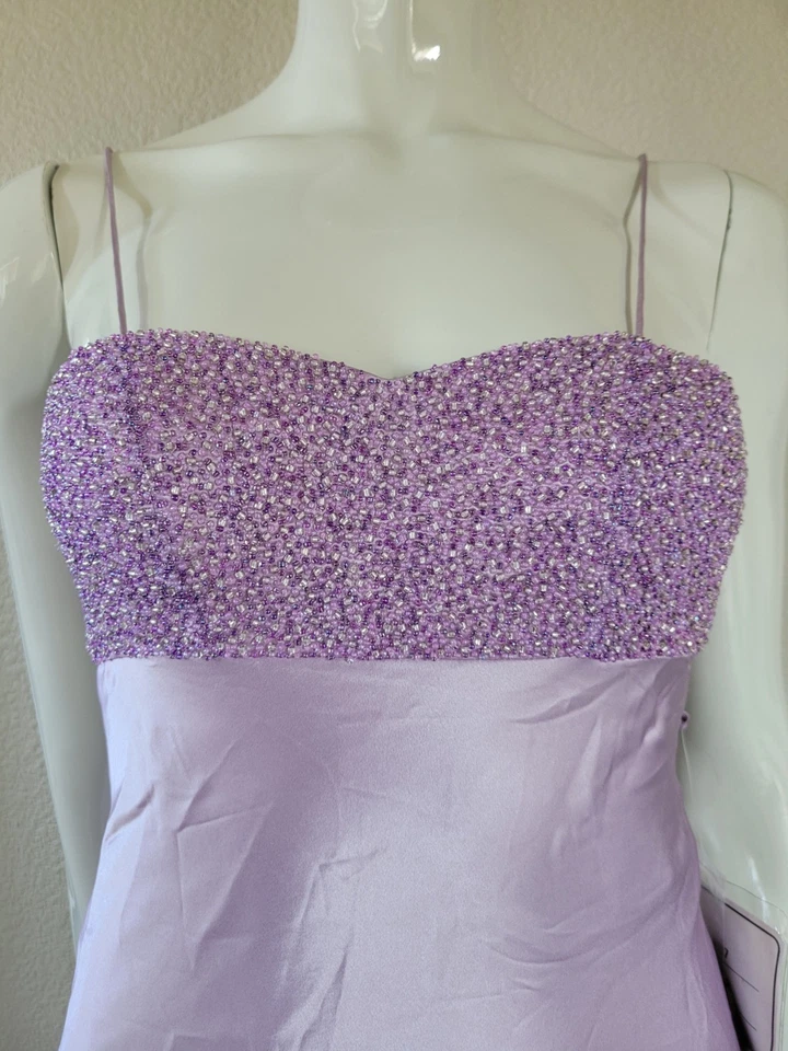 Vestido Largo Clarisse 100% Seda Cuentas Lila Púrpura Talla 0 Baile de graduación Princesa Caprichoso Foto 4 de 4