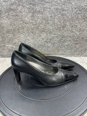 #ad #ad Salvatore Ferragamo Heels Womens Size 8 B Pump Black Leather Cap Toe Stiletto $31.49