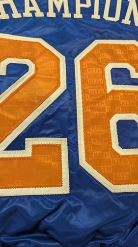 KITH x Knicks NBA Finals Satin Bomber Jacket 2026 Championship Blue Men’s Size S image 5