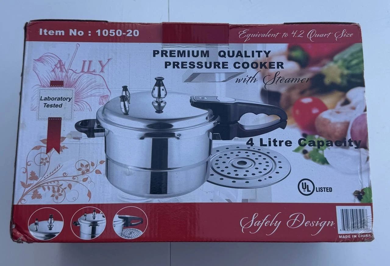 AILY 4L Pressure Cooker w/ Steamer 1050-20 Stainless Steel New Open Box