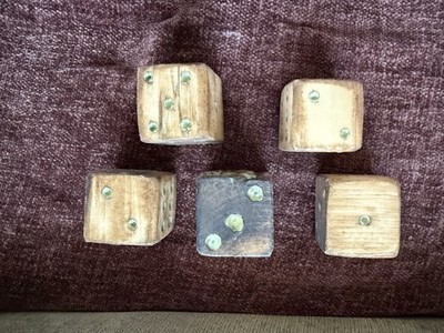 Jumbo, Large Wooden Dice 2 x 2  Lightly Shellacked Lot Of 5
