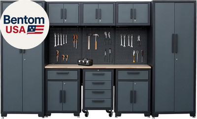 Garage Storage Cabinet System, 9PCS Tool Chest Workbench Storage System in Black