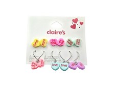 Set Of 6 Claire's Valentine's Day Candy Convo Hearts Earrings Stud Dangle Cute