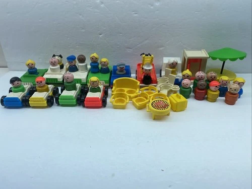 Vintage Fisher-Price Little People Lot Figures Cars Furniture