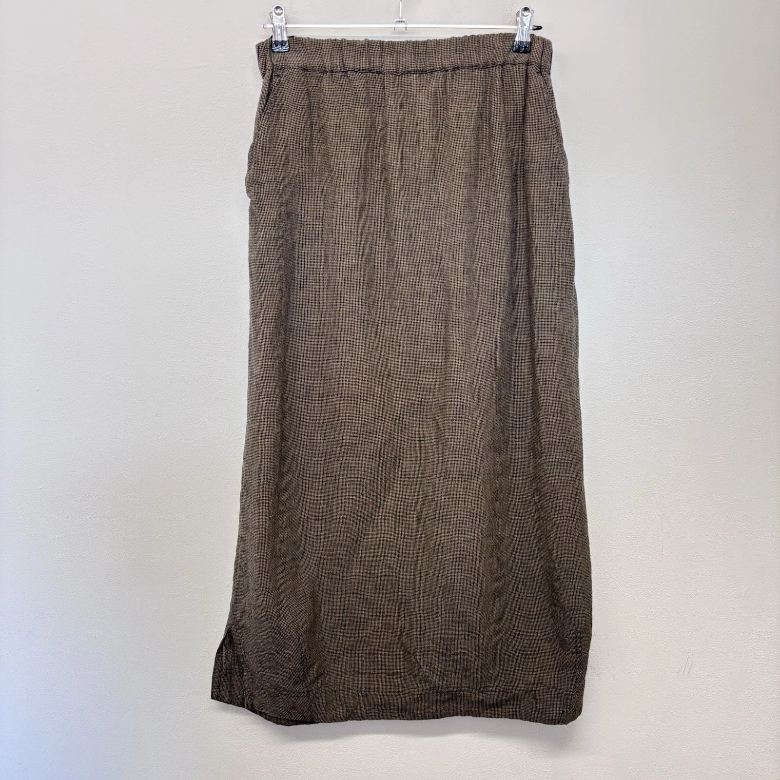 Poetry Midi Skirt Size 10 Brown Micro Check Pockets Summer