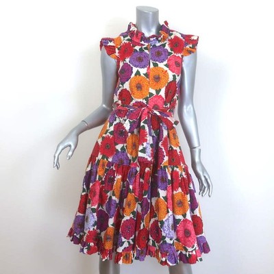 La DoubleJ Short and Sassy Dress Zinnie Floral Print Cotton Size Extra Small