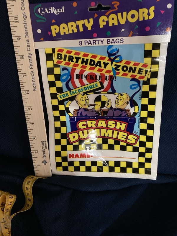 The Incredible Crash Dummies 1992 New Old Stock 8 Party Favors Party Bags