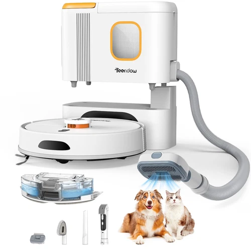 D20S Max+ Robot Vacuum and Mop, 6000Pa Suction for Pet Hair, with Self-Emptyi...