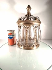 Vintage Baroque Brass And Bubble Glass Apothecary Jar Large