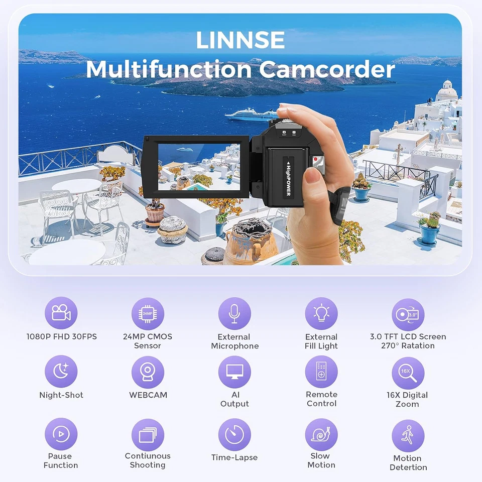 Video Camera Camcorder, Full HD 1080P Digital Youtube Vlogging Camera Recorder,V - Image 4 of 4