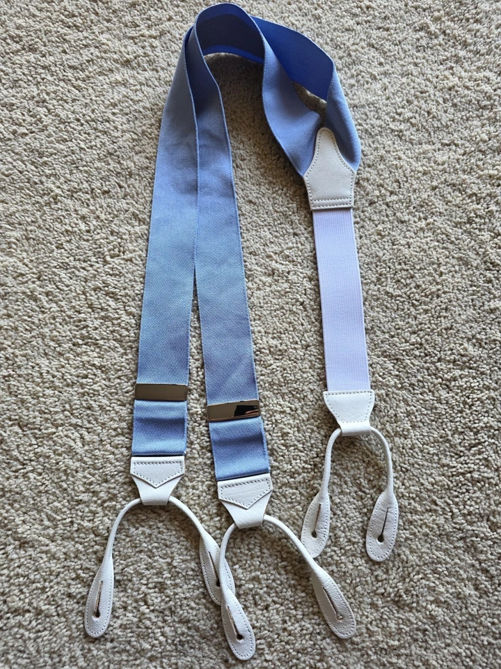 Tirantes Albert Thurston Para Hombre Cuero Azul y Blanco Seda Hechos en Inglaterra Foto 2 de 4