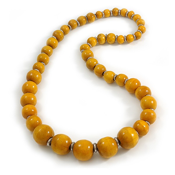 Dusty Yellow Graduated Wooden Bead Necklace - 80cm Long