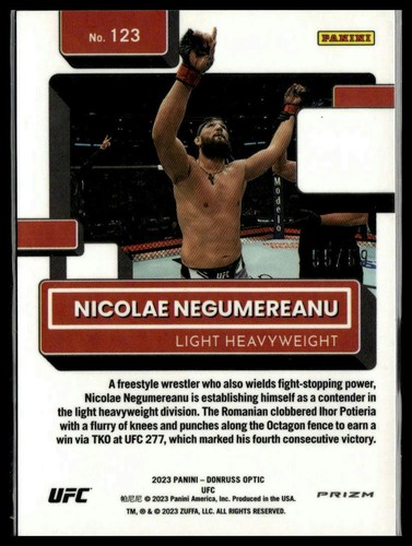 2023 Donruss Optic UFC #123 Nicolae Negumereanu Purple Velocity #/59 - Picture 2 of 2