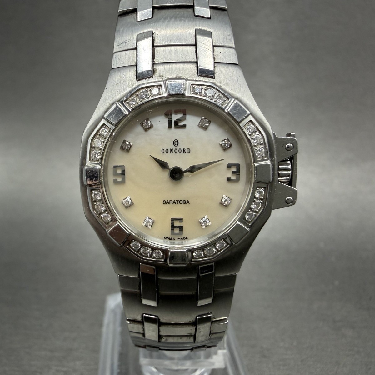 Concord Saratoga Watch Women 25mm MOP Dial Steel Diamond Bezel