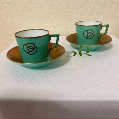 Richard Ginori Amadeus Espresso cup & Saucer Set of 2 Green Gold Tableware