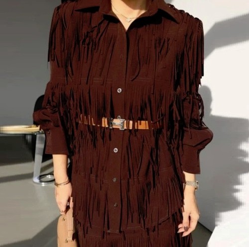 ZARA BOHO WESTERN COWBOY ASYMMETRIC LONG MAXI FRINGE TASSEL SHIRT SHACKET JACKET - Picture 13 of 24