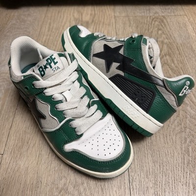 A Bathing Ape Bape SK8 Sta Low Top Skating Shoe Size 5 Green Grey Sneakers