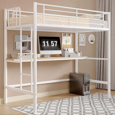Twin Loft Bed with Desk, Removable Ladder, Space Saving, Noise Free Design
