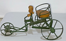 Miniature antique style metal and wood push tricycle wheelchair toy working