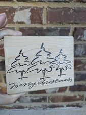 Denami Design Merry Christmas Trees Wood Mounted Rubber Stamp