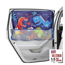 Car Window Shade for Baby, Blackout Car Window Curtain with Blue-Dinosaurs