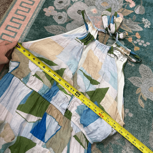 Petal & Pup Maxi Dress 10 Blue Green Abstract Halter Neck Tiered Geometric Boho - Picture 11 of 17