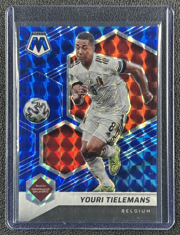 YOURI TIELEMANS 2021 PANINI MOSAIC ROAD TO FIFA WORLD CUP #189 BLUE PRIZM 31/99