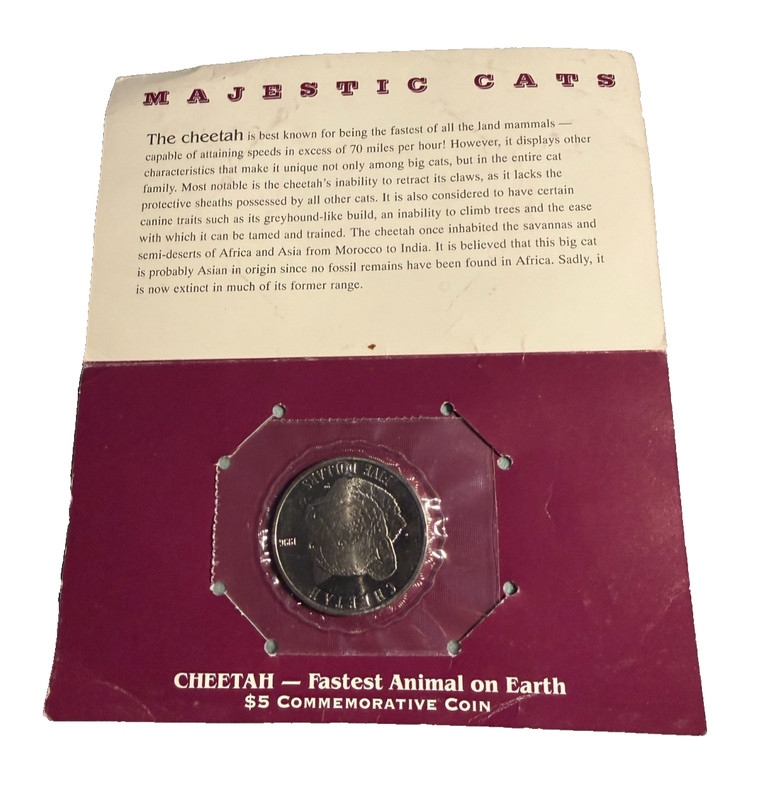 $5 Commemorative Coin - Majestic Cats from Marshall Islands - The Cheetah