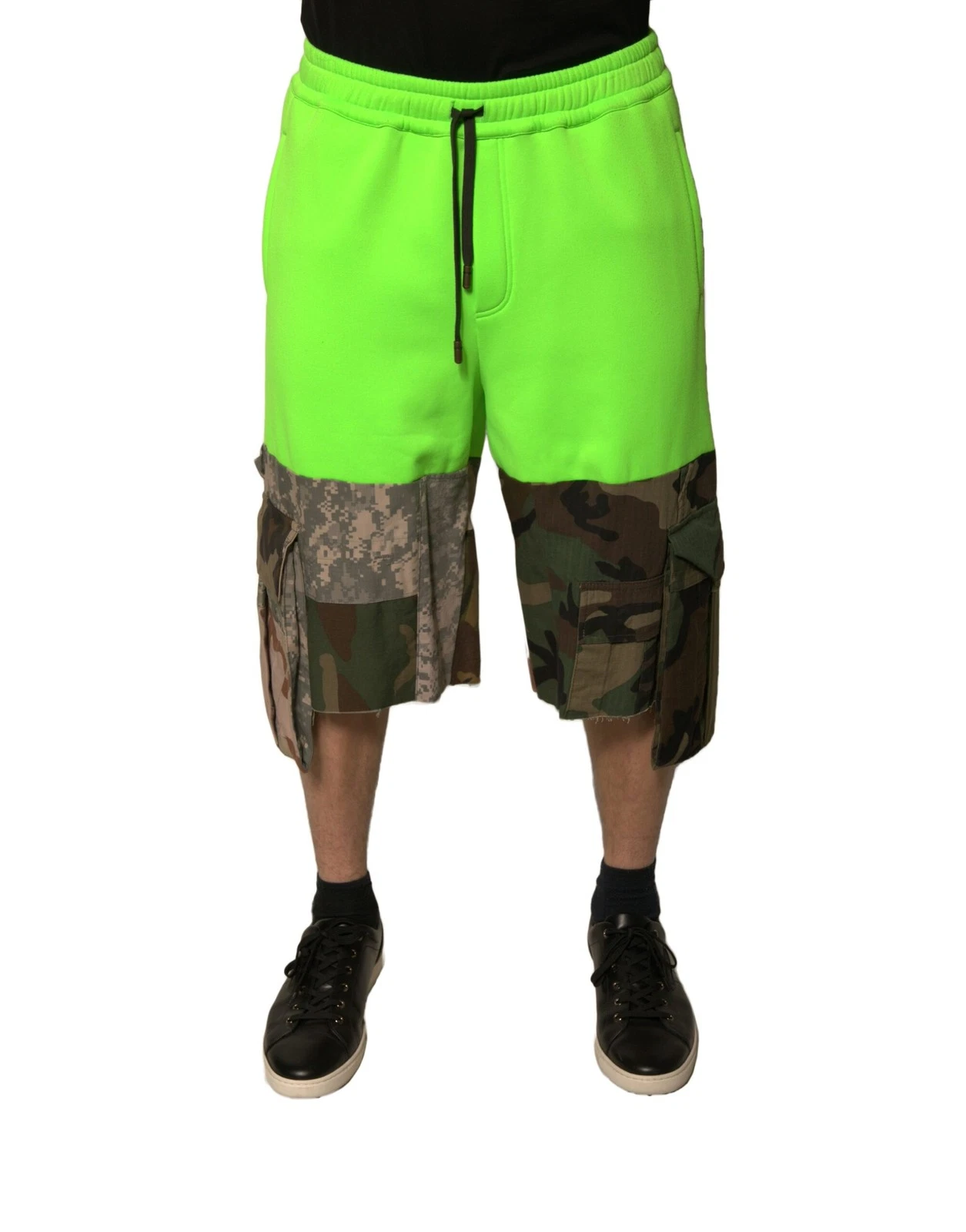 Dolce & Gabbana Green Patchwork Cargo Bermuda Men's Shorts