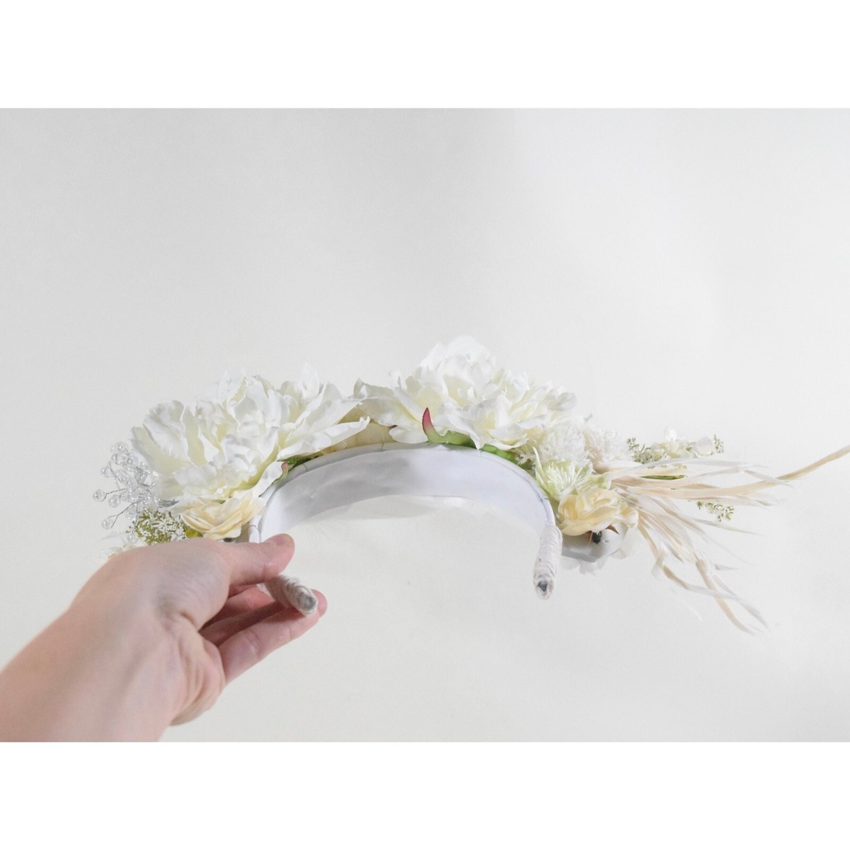 Handmade Adorable White Tiara Lush floral and sparkle raised bridal tiara - Style #2560 main image 2