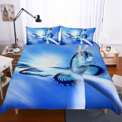 3D Butterfly Sunshine Hands Blue Quilt Cover Set Bedding Sets Pillowcases 64