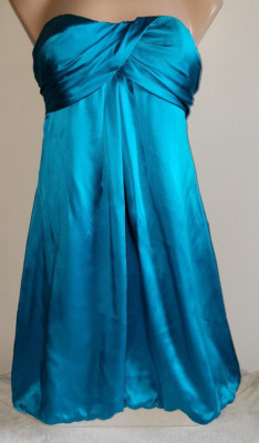Cache Y2K Retro 4 Small Bluish Teal Silk Strapless Empire Waist Bubble Dress