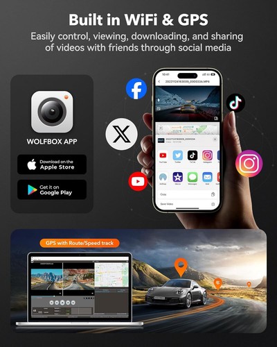 WOLFBOX Dash Cam 4K Front and Rear Dash Camera WiFi GPS with Free 64G SD Card - Picture 14 of 15
