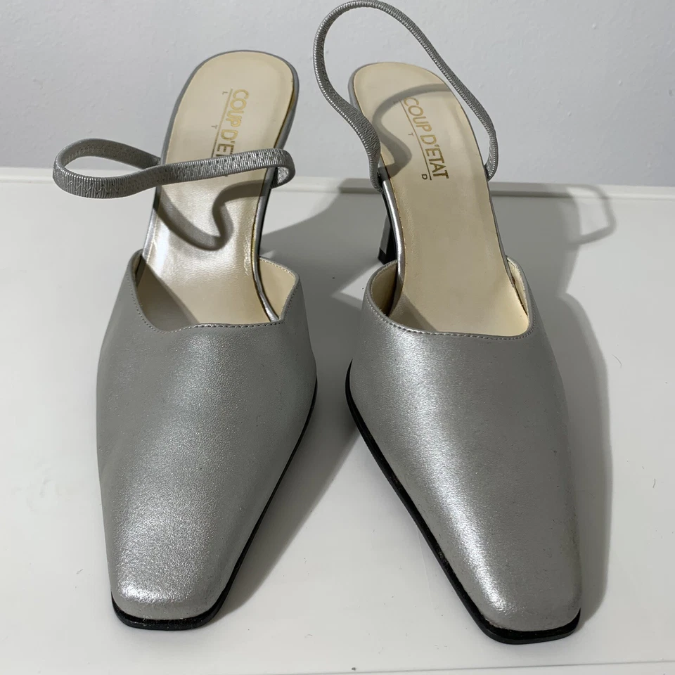 Coup d’etat Leather Mule Slide shoe vintage size 7M Silver - Image 2 of 4
