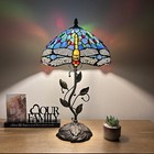 Tiffany Style Table Lamp Blue Stained Glass Dragonfly LED Bulb Included H22”W12”