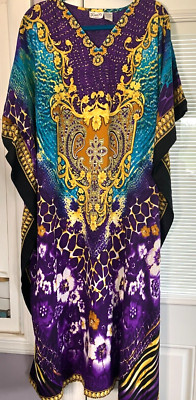 NWOT MUMU 2X 3X  SANTE KAFTAN CAFTAN YELLOW PURPLE TEAL GLITTER  SOLD AS IS ''B''