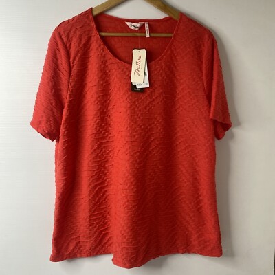 MILLERS - Womens Tops -  Short Sleeve Textured Scoop Neck Top Hot Orange BNWT
